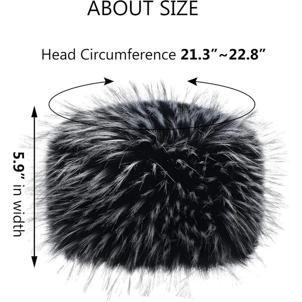 Women Black & White Warm Winter Hat Faux Fur Russian Cossack Style